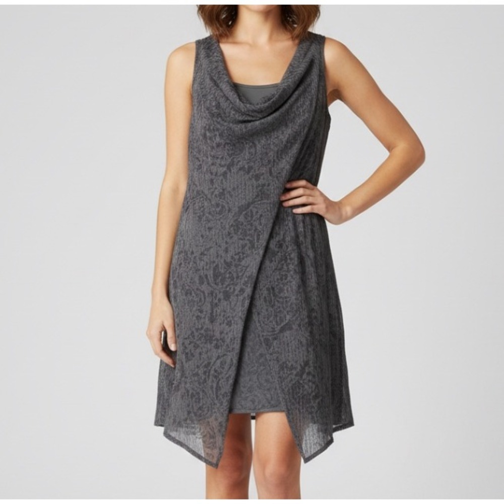 RONEN CHEN Gray Floral SHEER KNIT Cowl Neck Paloma Tunic Dress Draped Neck 1/S